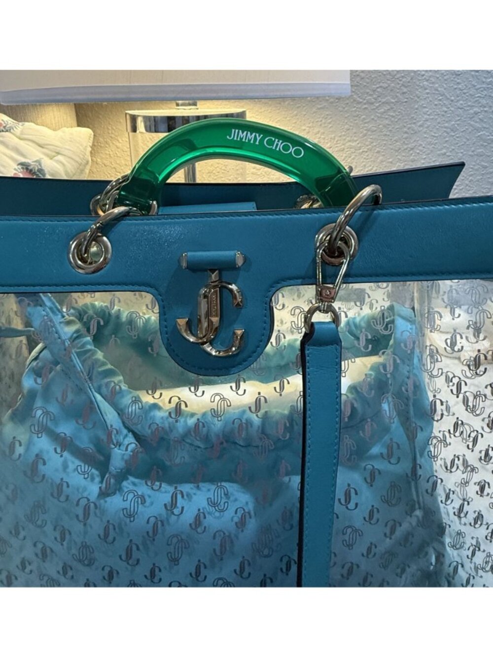 Jimmy Choo Varenne NWT Plexi & Leather With Lt Gold Hardware Tote - Picture 4 of 14